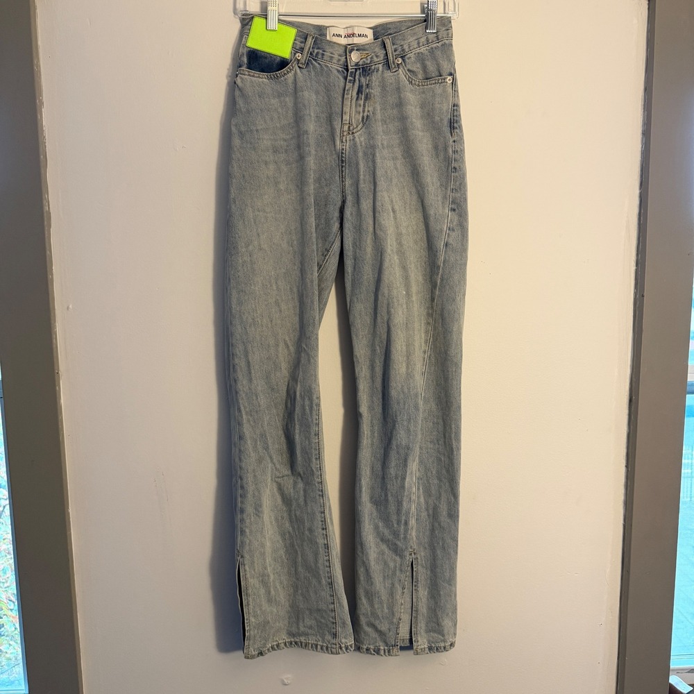 Ann Andelman Light Wash Split Hem Deconstructed Straight Leg Jeans Size 25